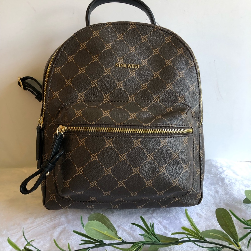 Nine West Tansy Dark Brown Logo Backpack, NWT